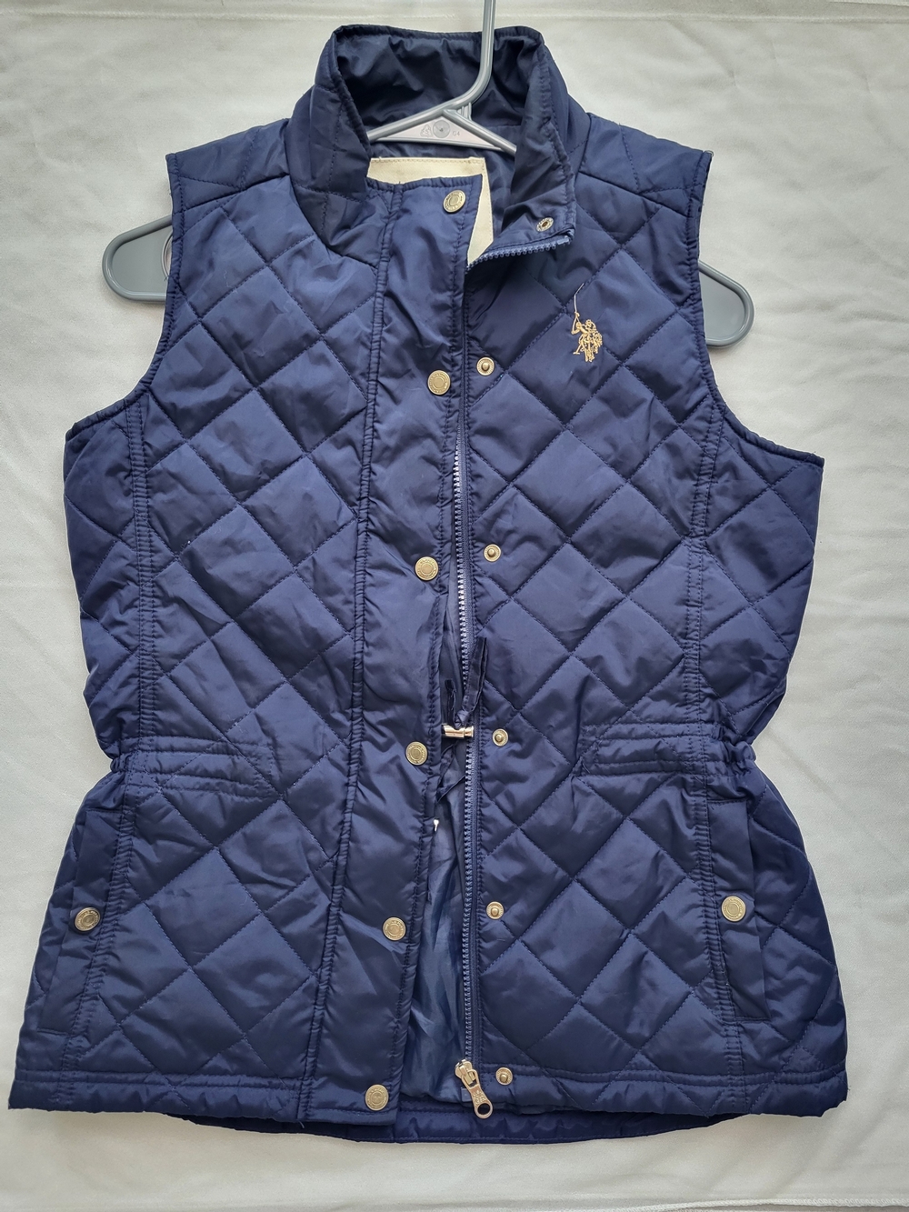 U.S. Polo Assn. Quilted Navy Women's Vest with Gold Accents